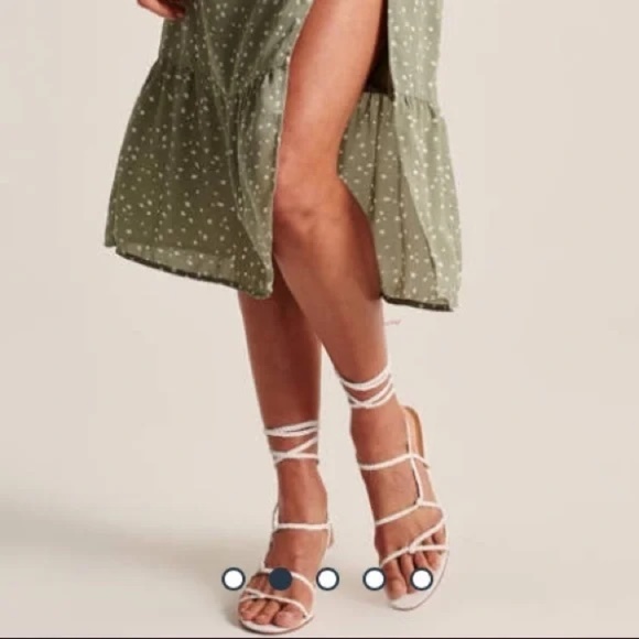 Abercrombie & Fitch Tie Strap Pattern Midi Dress Sage Green XS - Picture 4 of 10
